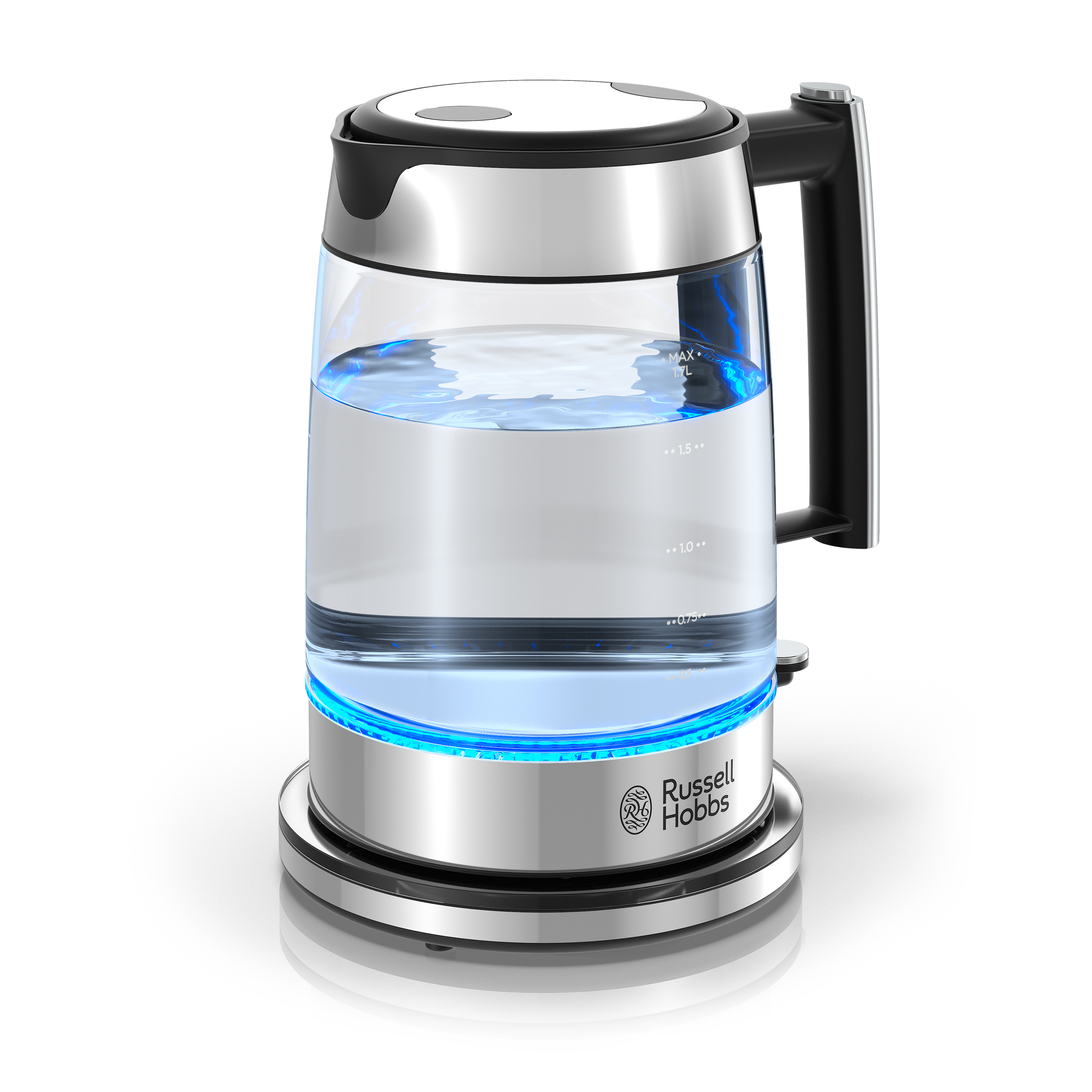 1.7L Stainless Steel Electric Kettle Metallic Silver Glass Accent